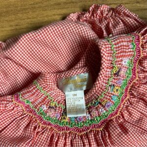 Rosalina Red Gingham Smocked Angel Sleeve Bubble 9 Months